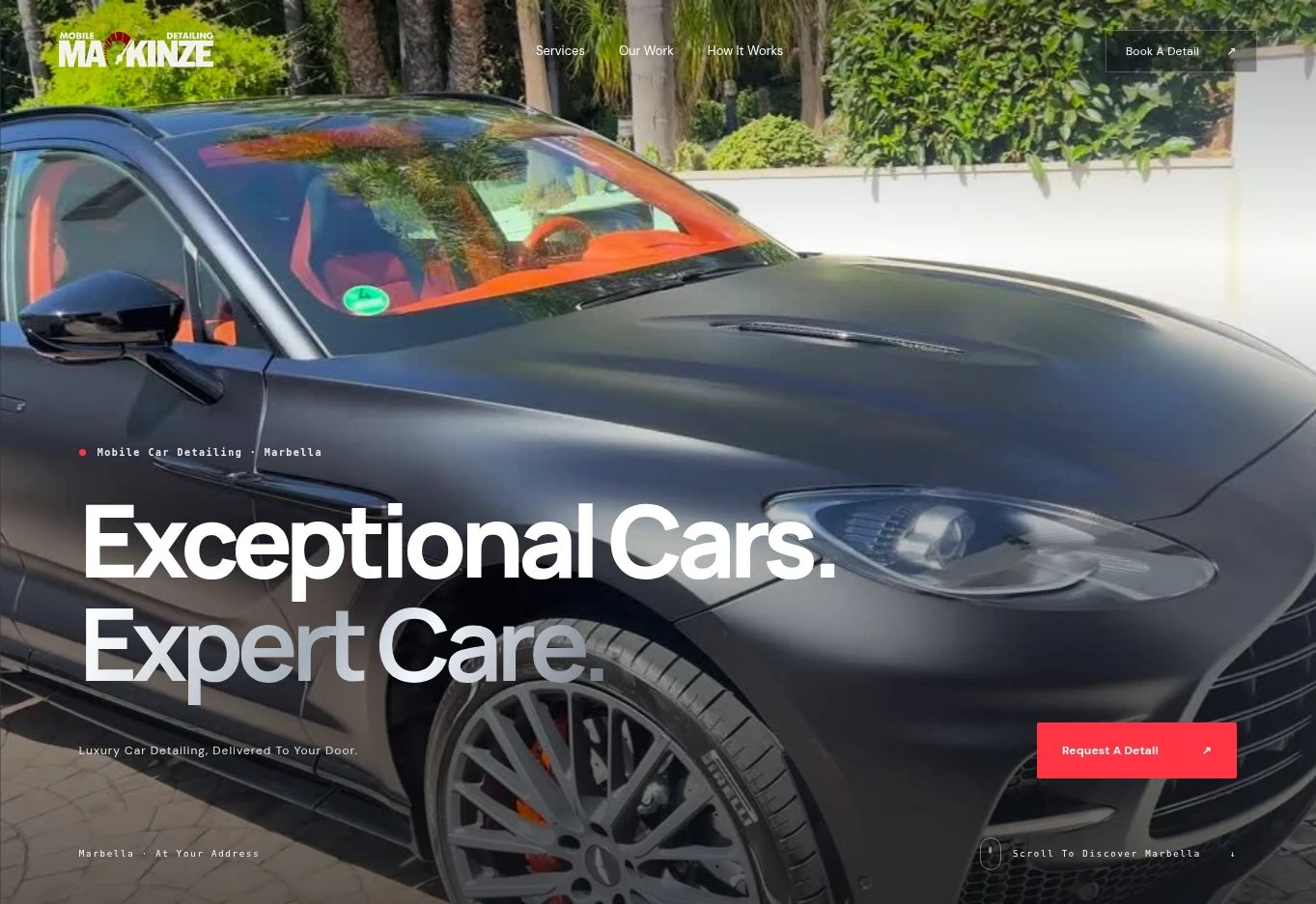 Mackinze Detailing website for mobile luxury car care in Marbella